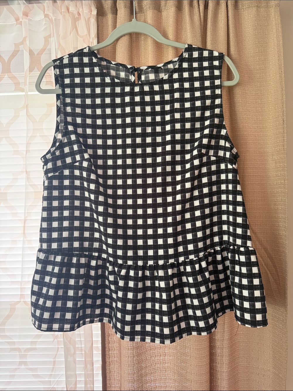 SHEIN Black & White Gingham Peplum Tank Top